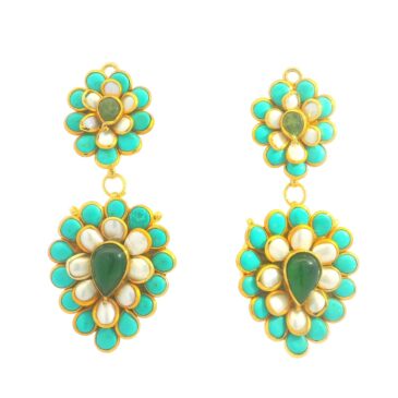 Pearl & Turquoise Studded Pacchi Art Earrings