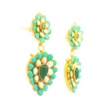 Pearl & Turquoise Studded Pacchi Art Earrings