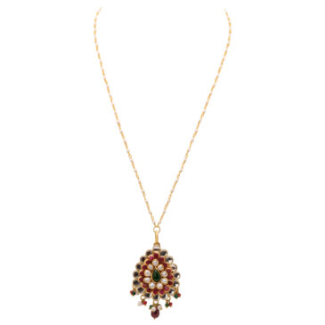 garnet, pearl, Kundan & emerald gemstone studded pacchi Pendant