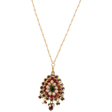 garnet, pearl, Kundan & emerald gemstone studded pacchi Pendant