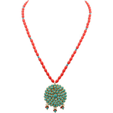 Red Jasper & Turquoise Gemstone Studded pacchi Pendant