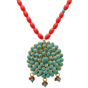 Red Jasper & Turquoise Gemstone Studded pacchi Pendant