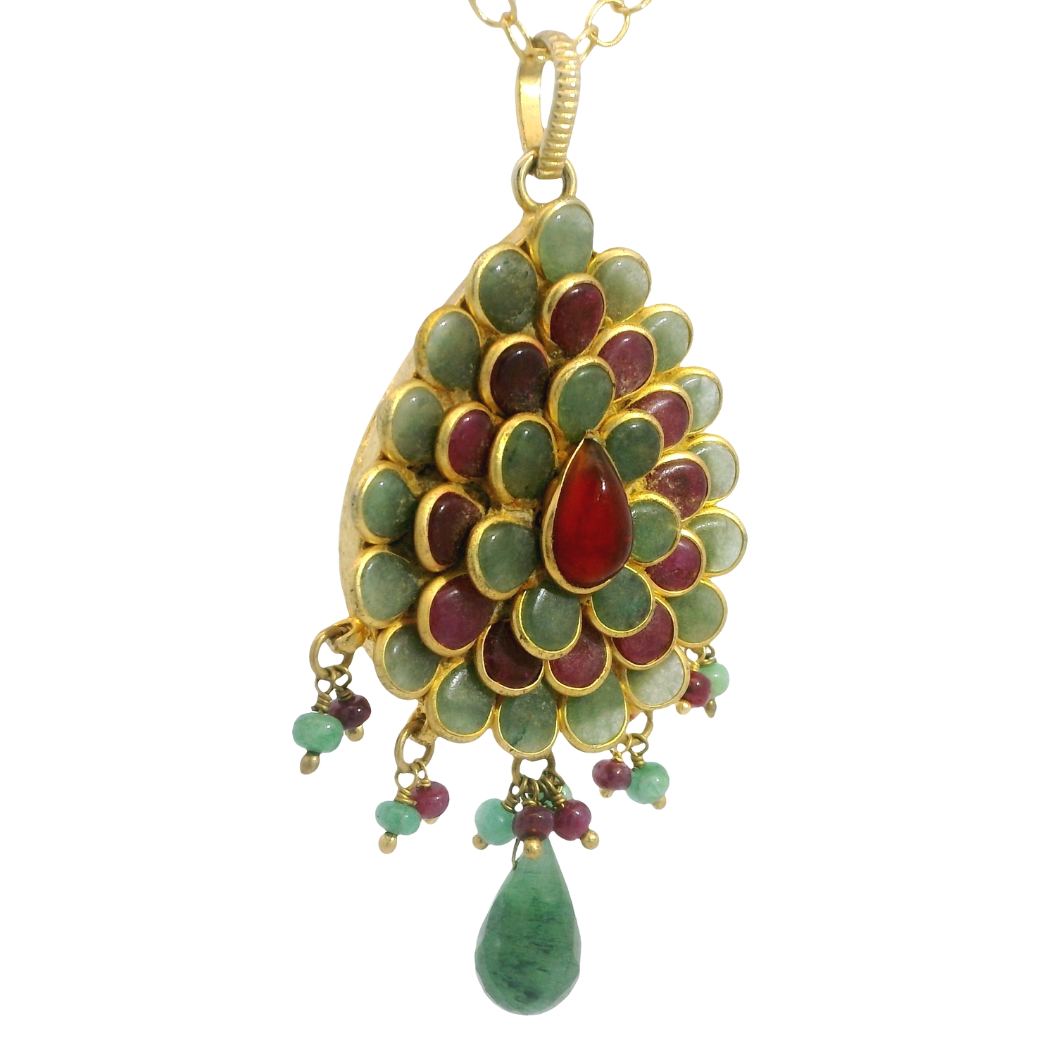 Ruby & Emerald Gemstone Studded pacchi Pendant - Image 5