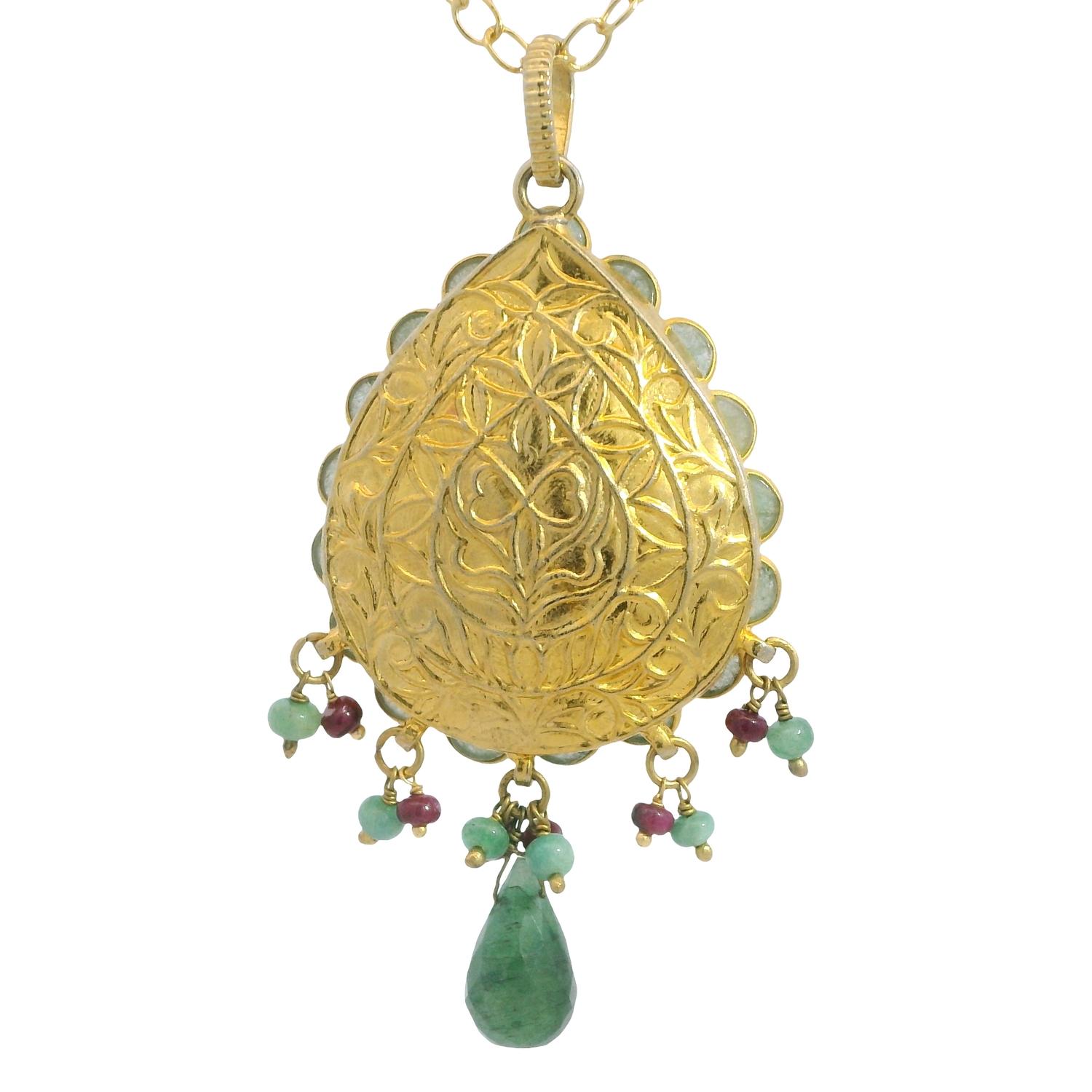 Ruby & Emerald Gemstone Studded pacchi Pendant - Image 3