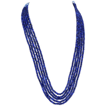 5 Rows Blue Sapphire Color Zircon Faceted Beads Necklace For Men & Women