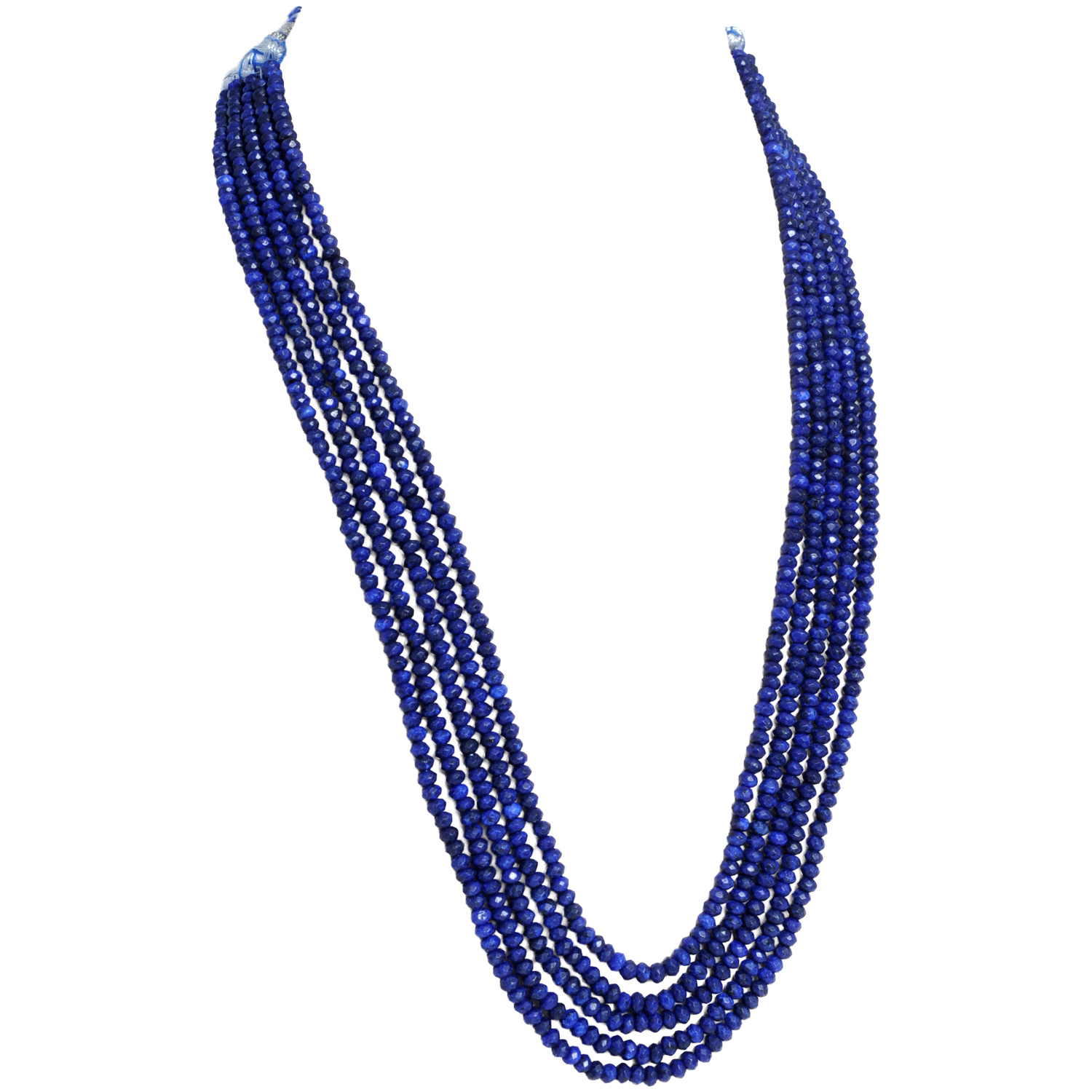 5 Rows Blue Sapphire Color Zircon Faceted Beads Necklace For Men & Women - Image 3
