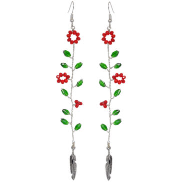 Ruby & Emerald Color Zircon Beads Dangle Drop Style Earrings