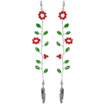 Ruby & Emerald Color Zircon Beads Dangle Drop Style Earrings
