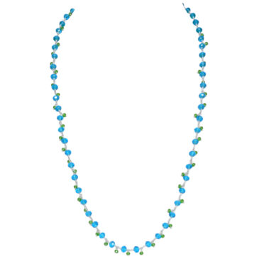 Blue Topaz & Peridot Color Cubic Zirconia Beads Necklace (Silver)