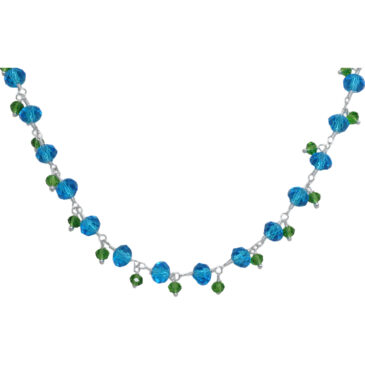 Blue Topaz & Peridot Color Cubic Zirconia Beads Necklace (Silver)