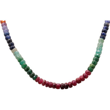 21″Inches Long Ruby, Emerald, Blue & Yellow Sapphire Gemstone Beads Necklace