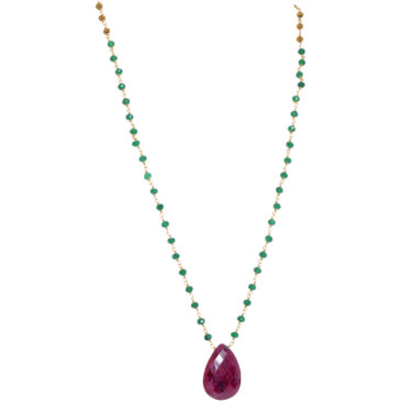 Pear Shape Ruby & Emerald Gemstone Beads Necklace