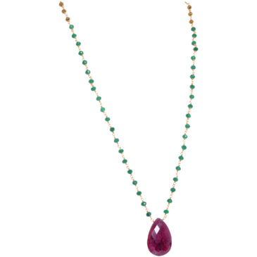 Pear Shape Ruby & Emerald Gemstone Beads Necklace