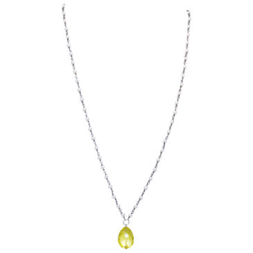 Lemon Topaz Gemstone With Pearl Chain Black Rhodium Plating