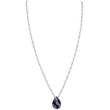 Snowflake obsidian Gemstone With Pearl Chain Black Rhodium Plating