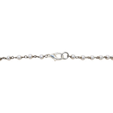 Snowflake obsidian Gemstone With Pearl Chain Black Rhodium Plating