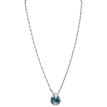Moss agate gemstone With Pearl Chain Black Rhodium Plating