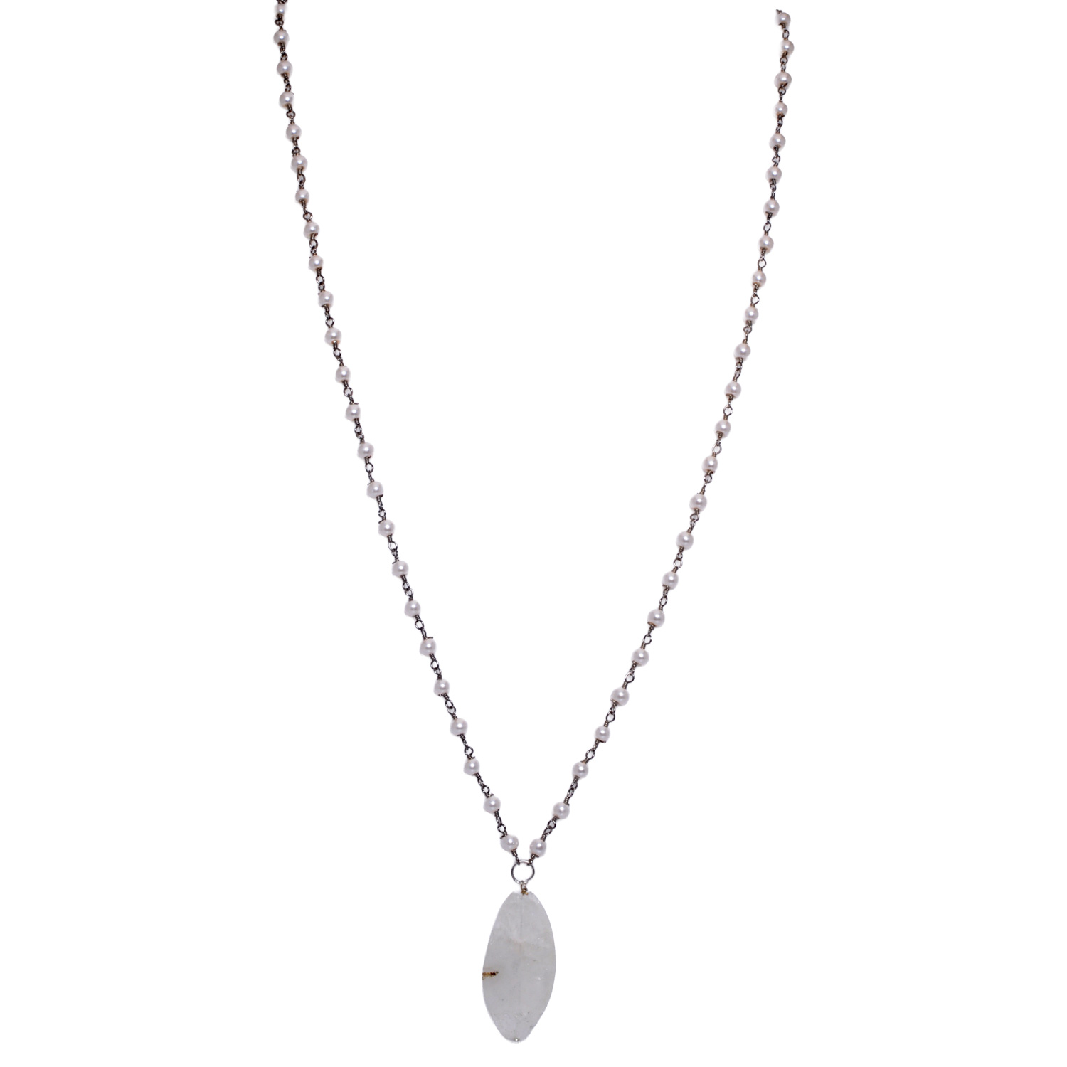 Moonstone gemstone With Pearl Chain Black Rhodium Plating