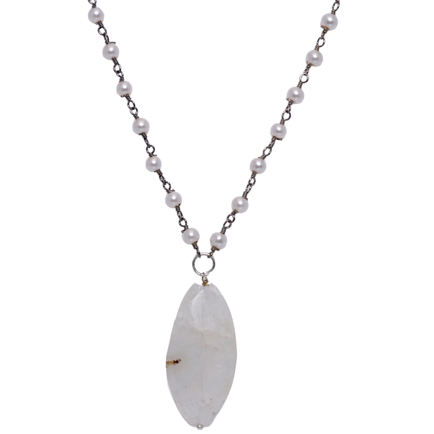 Moonstone gemstone With Pearl Chain Black Rhodium Plating - Image 4