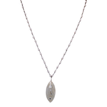 Solar quartz Gemstone With Pearl Chain Black Rhodium Plating