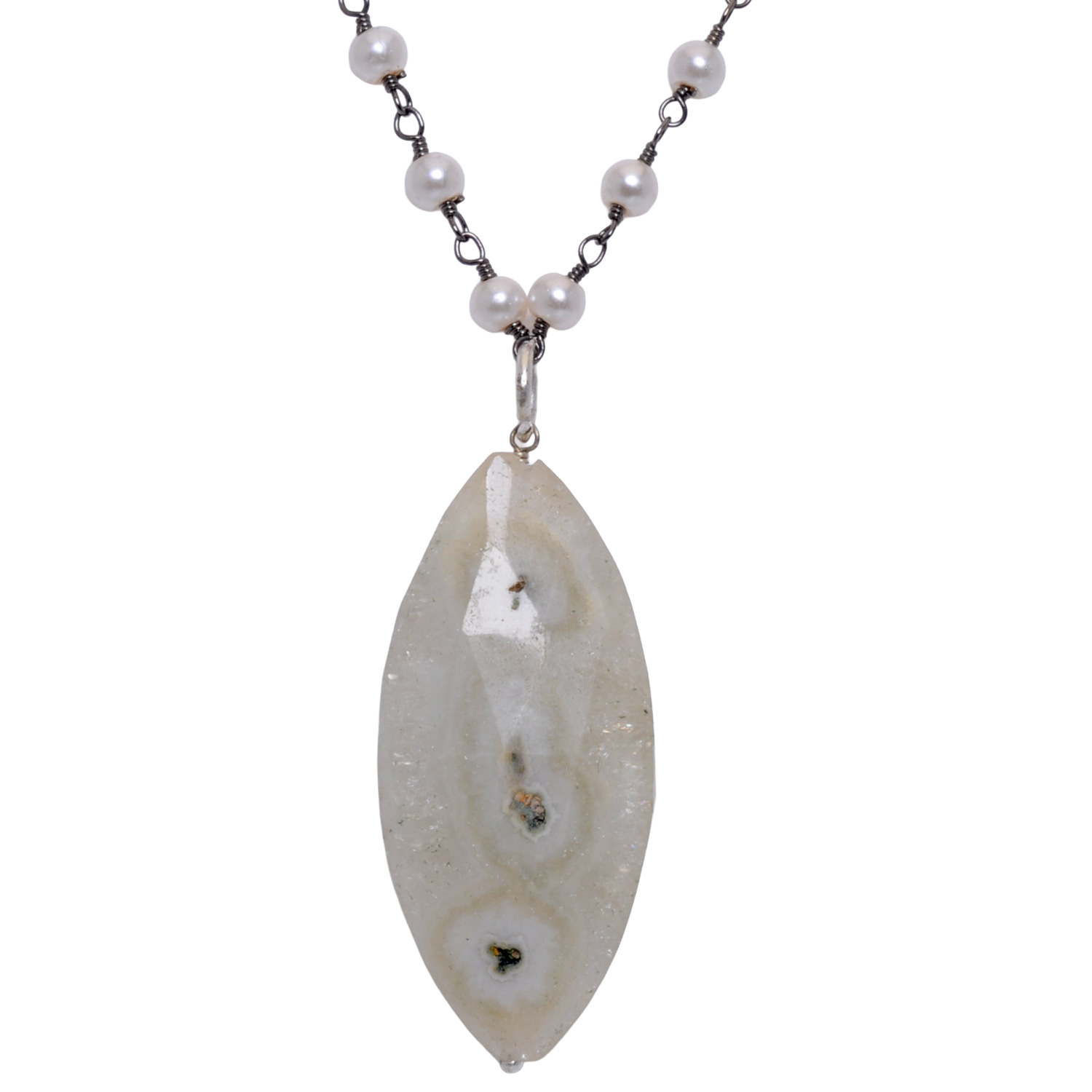 Solar quartz Gemstone With Pearl Chain Black Rhodium Plating - Image 4