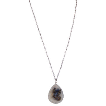 Solar quartz Gemstone With Pearl Chain Black Rhodium Plating