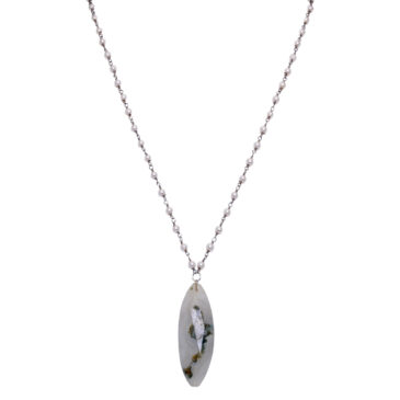 Solar quartz Gemstone With Pearl Chain Black Rhodium Plating