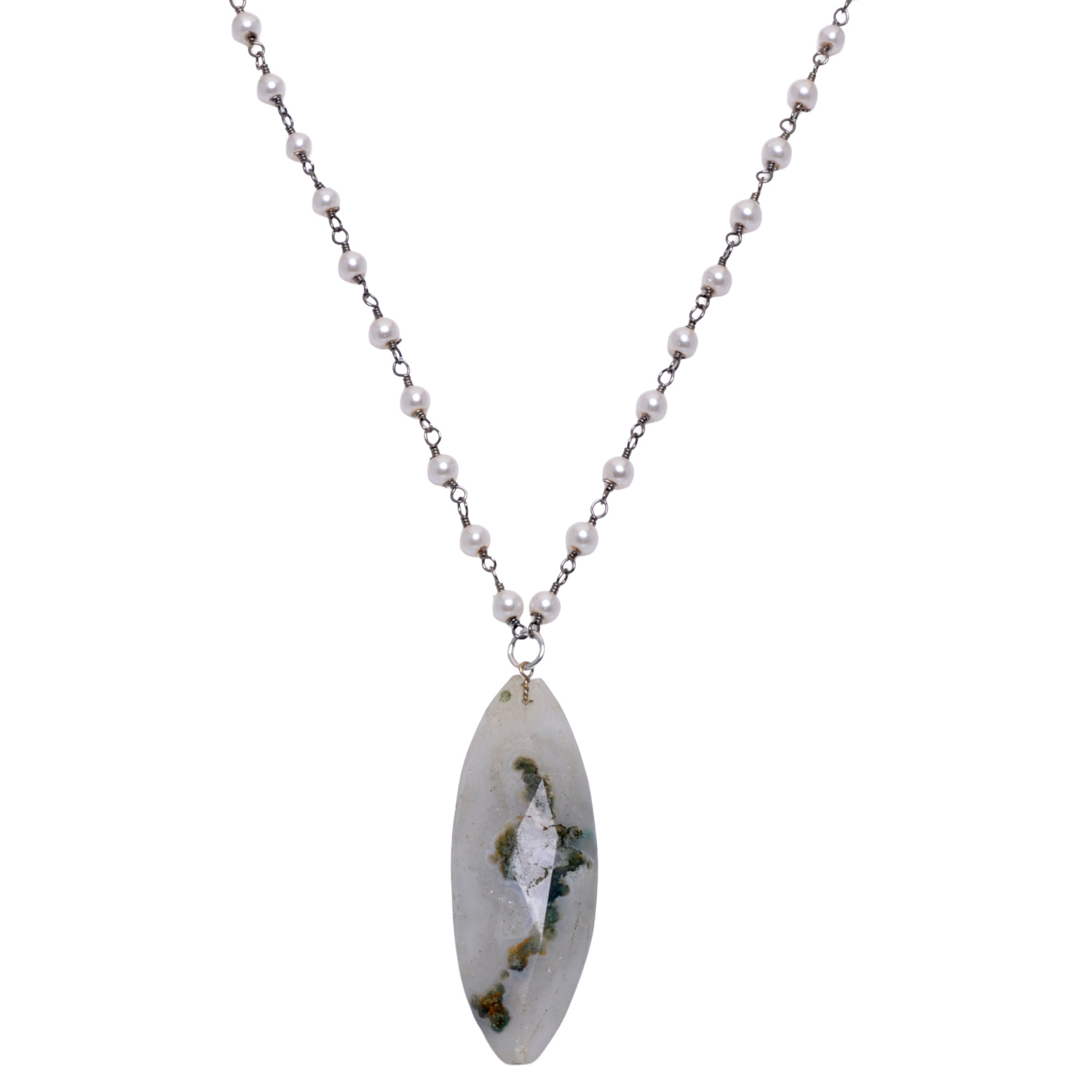 Solar quartz Gemstone With Pearl Chain Black Rhodium Plating - Image 4