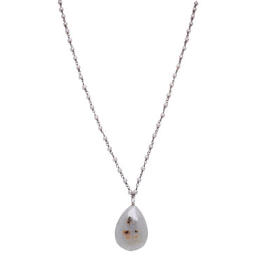 Solar quartz Gemstone With Pearl Chain Black Rhodium Plating