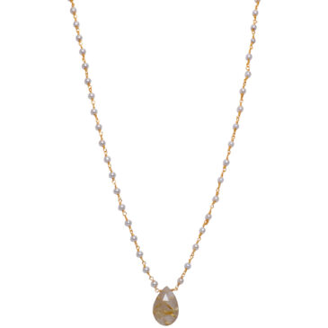 Gold Rutile quatz Gemstone With Pearl Chain Yellow Rhodium Plating