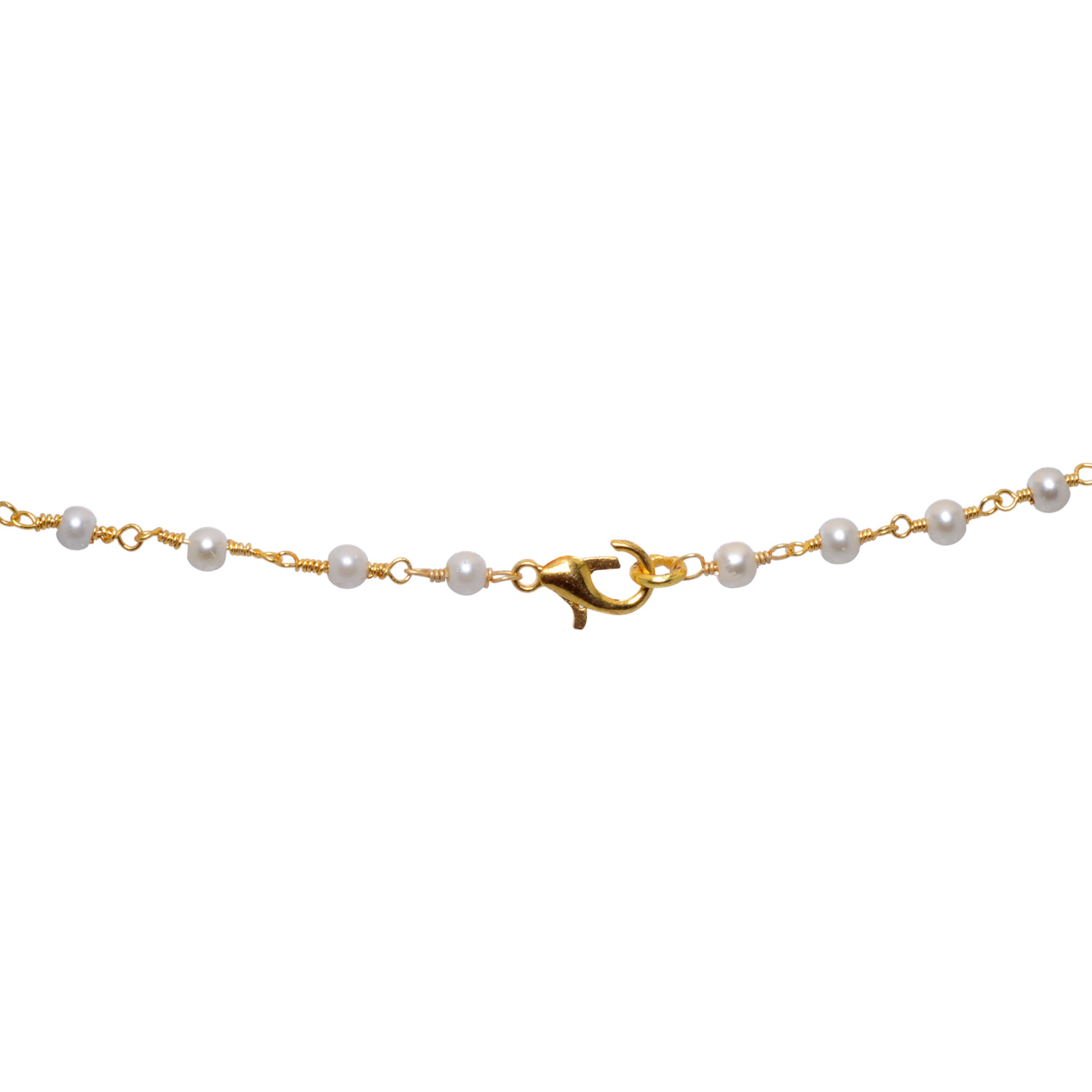Gold Rutile quatz Gemstone With Pearl Chain Yellow Rhodium Plating - Image 3