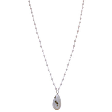 Solar quartz Gemstone With Pearl Chain White Rhodium Plating