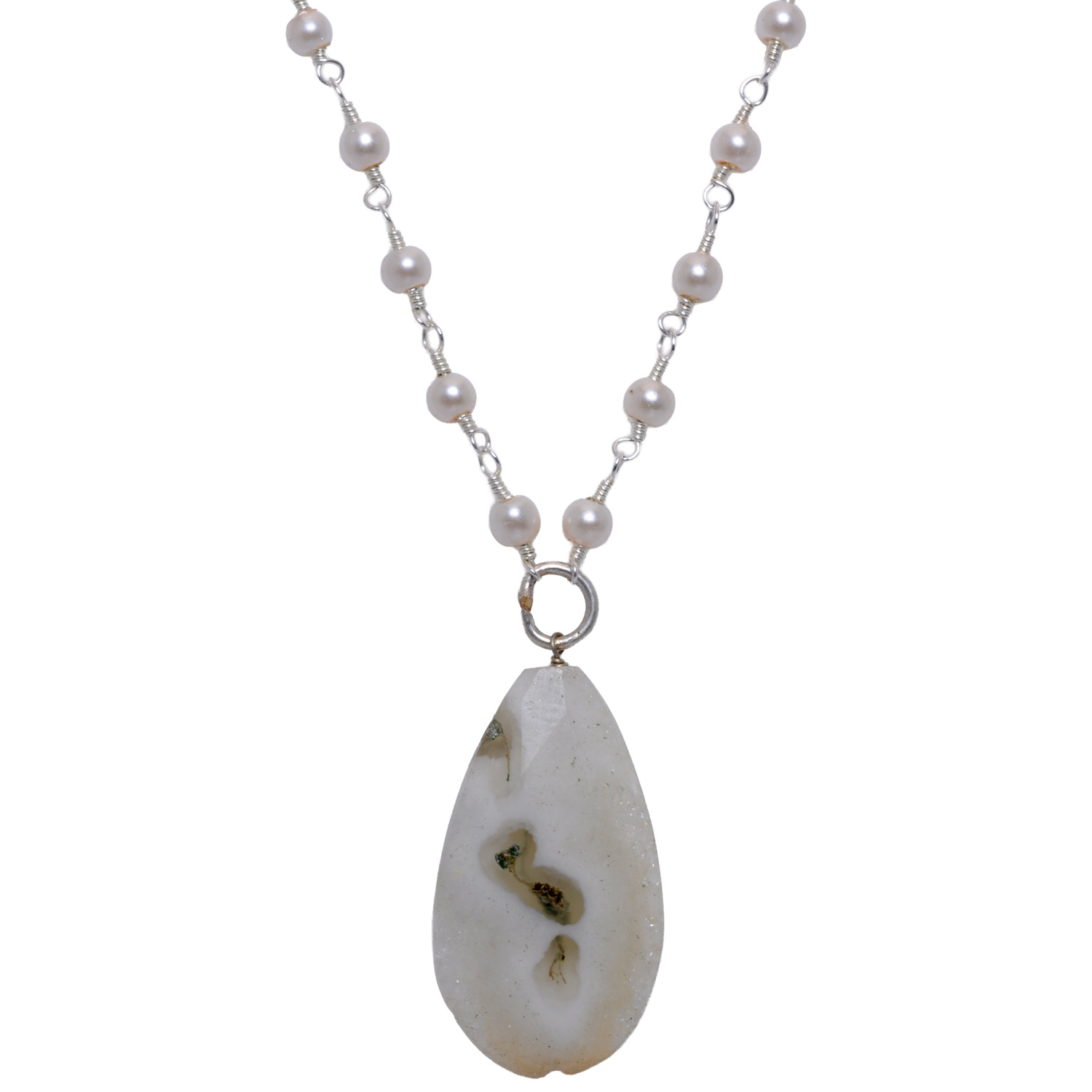 Solar quartz Gemstone With Pearl Chain White Rhodium Plating - Image 4