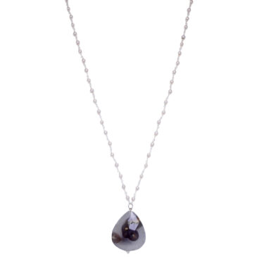 Montana agate Gemstone With Pearl Chain White Rhodium Plating