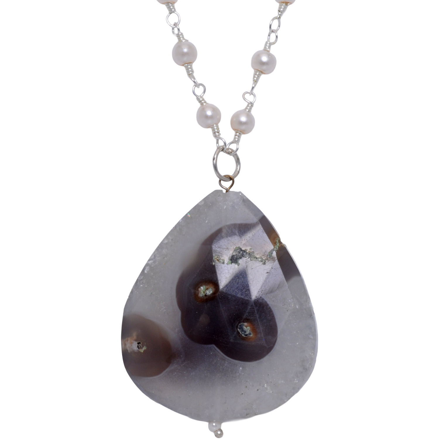 Montana agate Gemstone With Pearl Chain White Rhodium Plating - Image 4