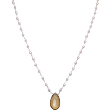 Smoky Topaz Gemstone With Pearl Chain White Rhodium Plating