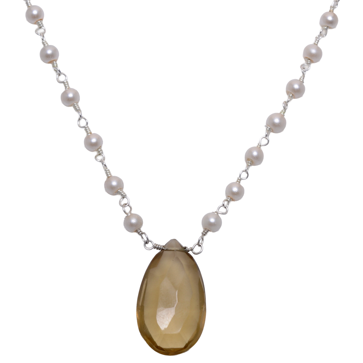 Smoky Topaz Gemstone With Pearl Chain White Rhodium Plating - Image 4