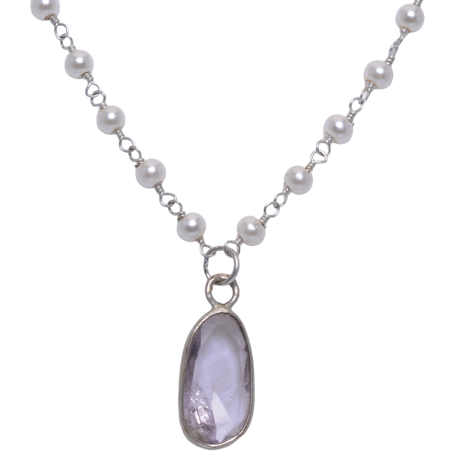 Morganite Gemstone With Pearl Chain White Rhodium Plating - Image 4