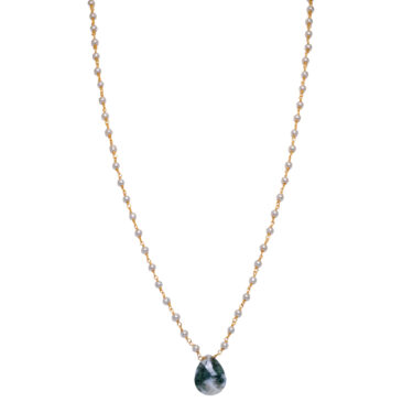 Moss agate gemstone With Pearl Chain Yellow Rhodium Plating