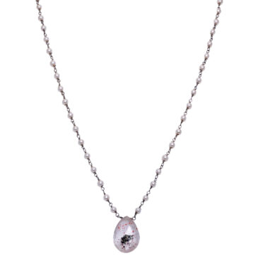 Rutile quatz Gemstone With Pearl Chain Black Rhodium Plating