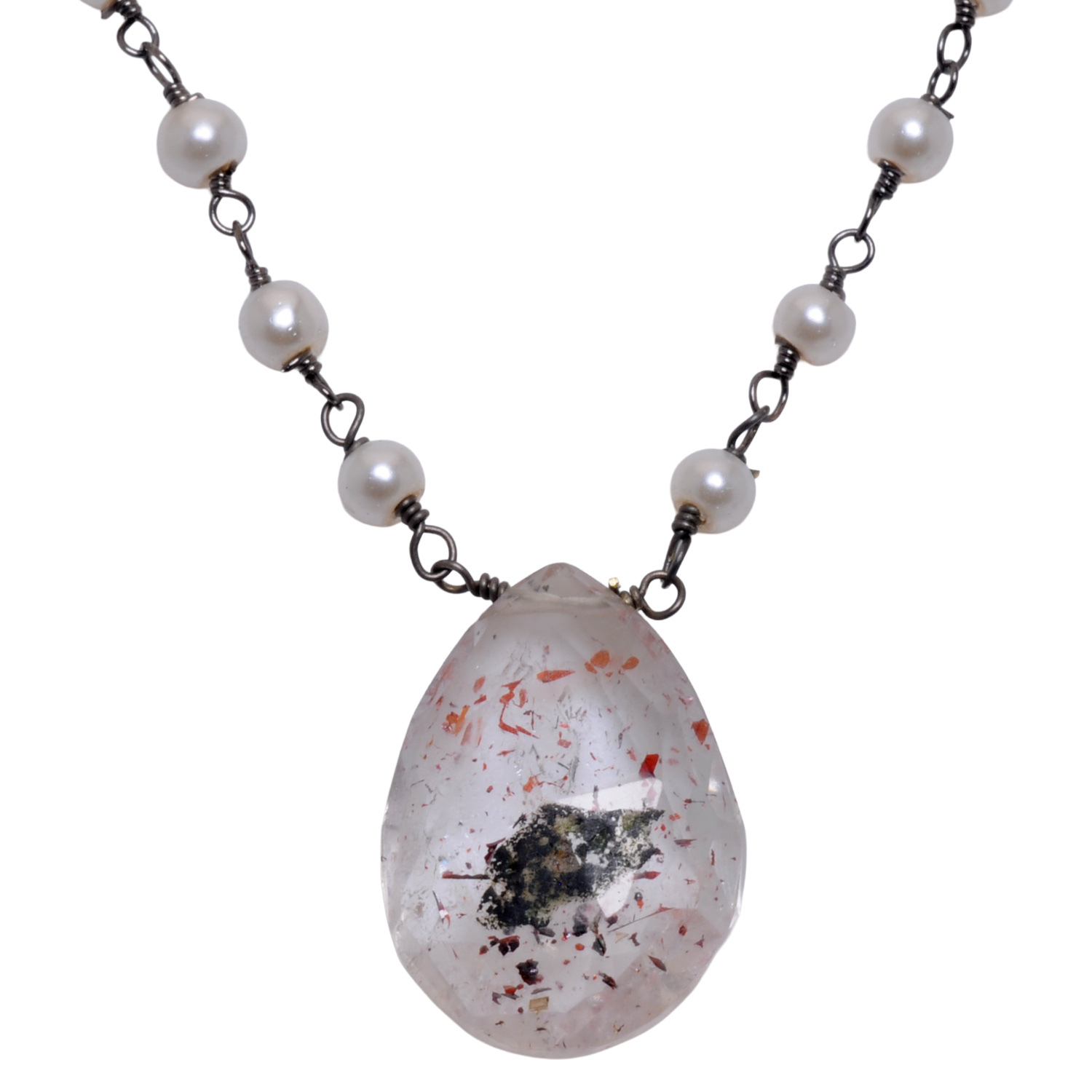 Rutile quatz Gemstone With Pearl Chain Black Rhodium Plating - Image 4