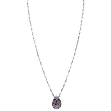 Rutile quatz Gemstone With Pearl Chain Black Rhodium Plating