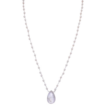 Morganite Gemstone With Pearl Chain White Rhodium Plating