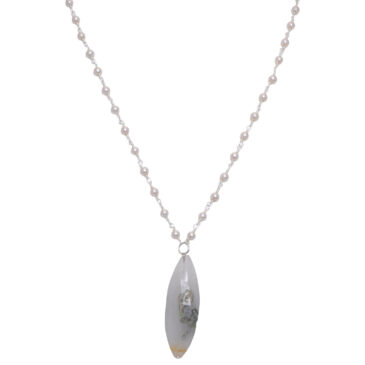 Solar quartz Gemstone With Pearl Chain White Rhodium Plating