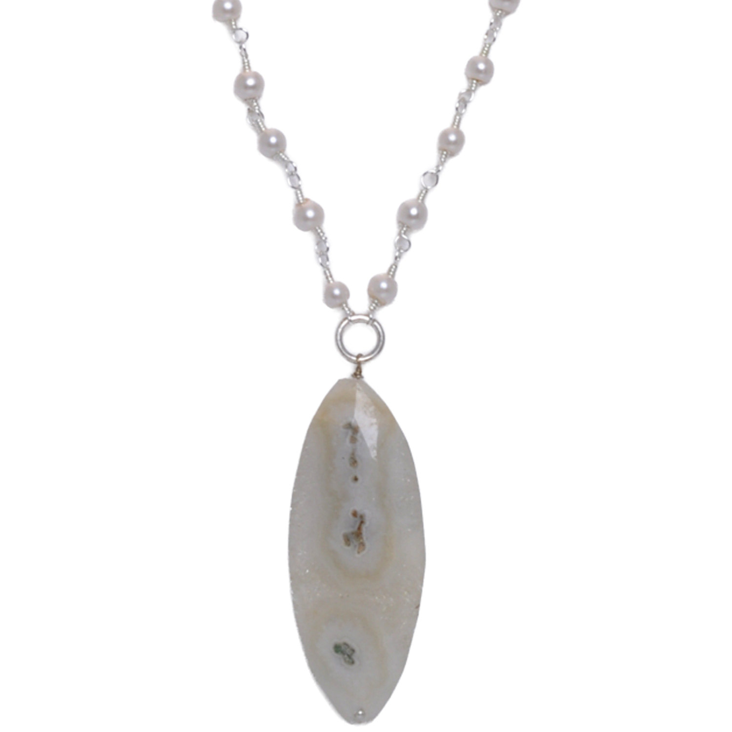 Solar quartz Gemstone With Pearl Chain White Rhodium Plating - Image 4