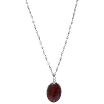 Botswana agate Gemstone With Pearl Chain Black Rhodium Plating