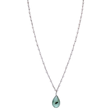Fluorite Gemstone With Pearl Chain Black Rhodium Plating