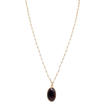 Botswana agate Gemstone With Pearl Chain Yellow Rhodium Plating