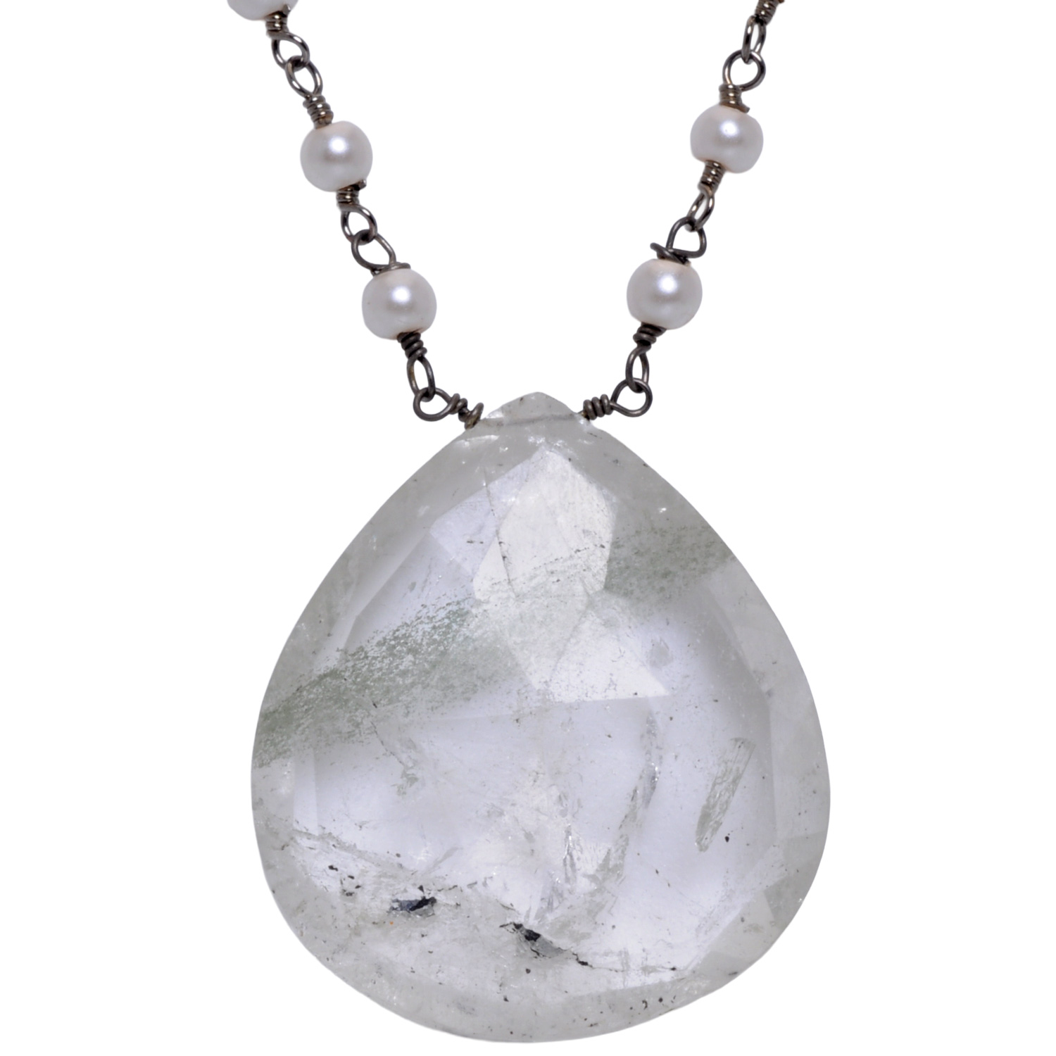 Rutile quatz Gemstone With Pearl Chain Black Rhodium Plating - Image 4