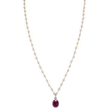 African Ruby Gemstone With Pearl Chain in 925 Silver Plating